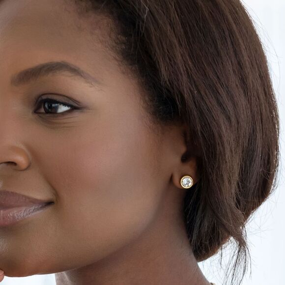 #Touchstone Golden Crystal Ice Earrings Studs Gold Plated - Picture 3 of 4